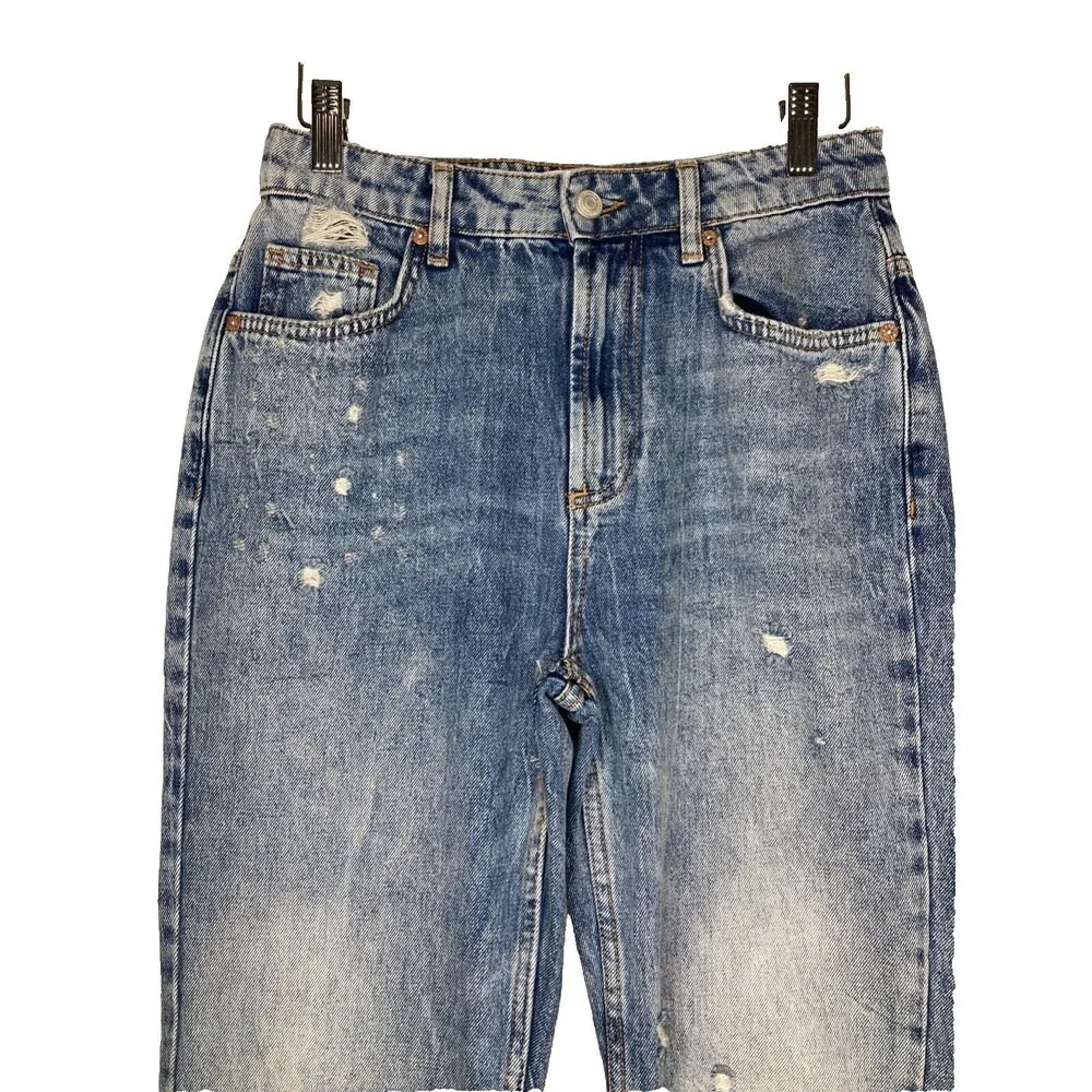 We the Free Jeans Women Size 24 Straight Leg Distressed‎ High Waist Regular Wash